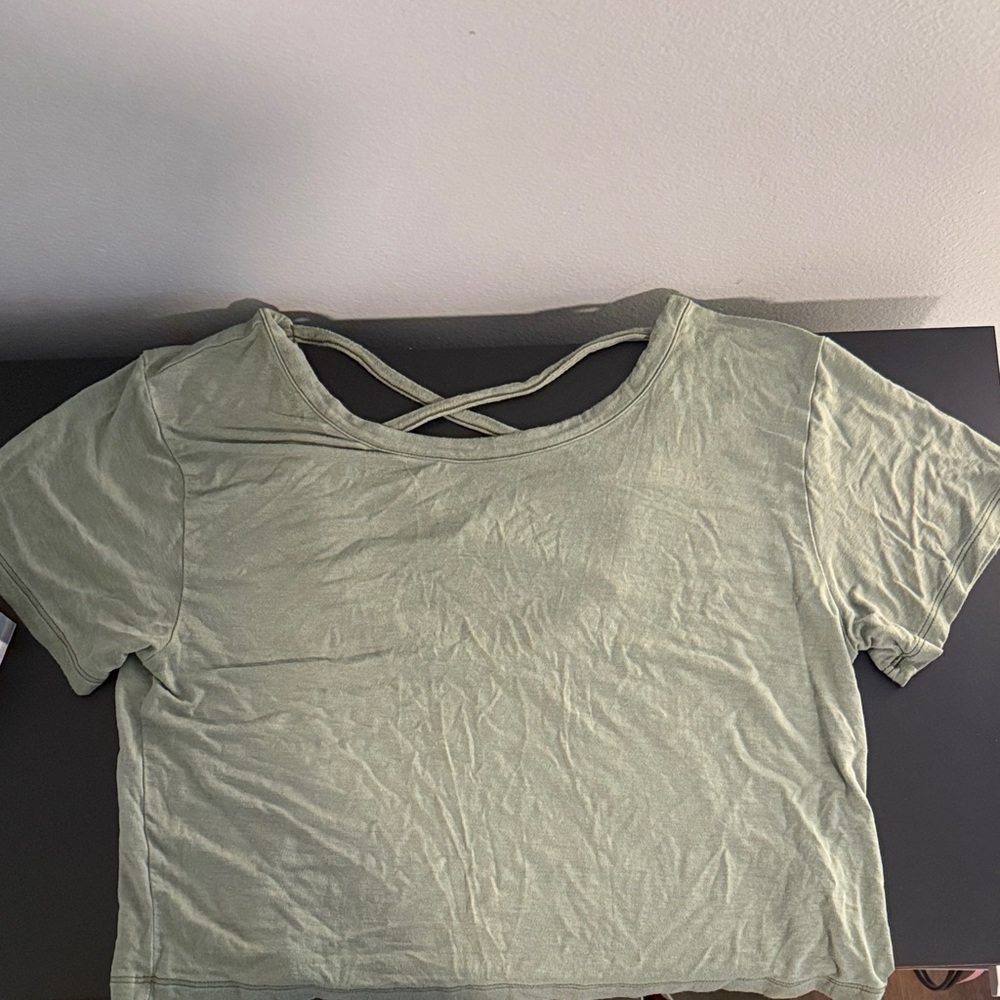 American Eagle Outfitters Light Green Crisscross Back Tee